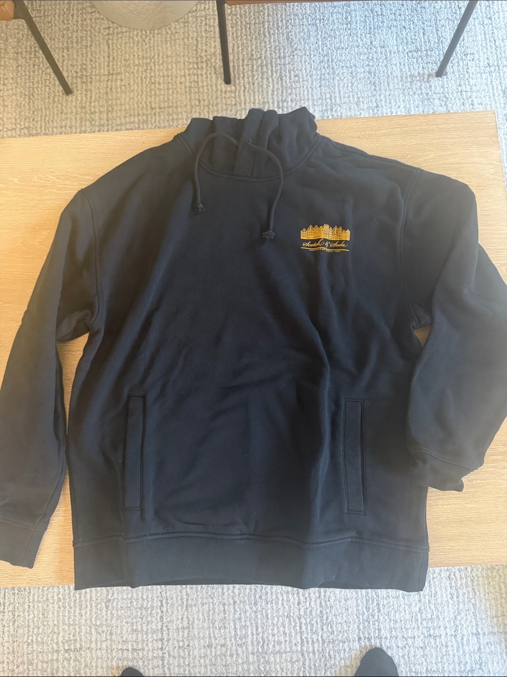 Scotch & Soda Black Hoodie with Gold Chest Logo and back side print